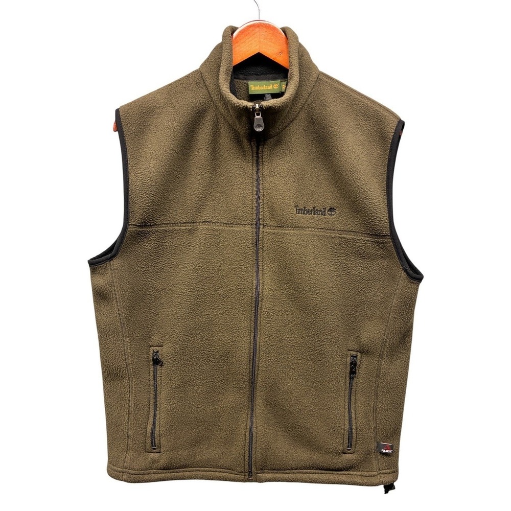 Timberland Polartec Full Zip Fleece Vest Mens M Olive Green Gorpcore Winter Cozy